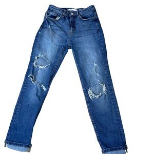 Kan Can jeans straight leg factory distressed holy 26" X 26" High rise FLAWED